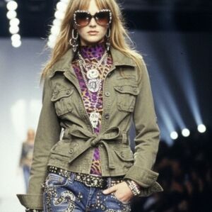 GUESS Y2K Military Utility Safari Jacket Belted Khaki Green Small Perfect Cond S